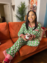 Load image into Gallery viewer, Traditional Black Santa Pant Pajama Set Green