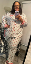 Load image into Gallery viewer, Traditional Black Santa Pant Pajama Set White
